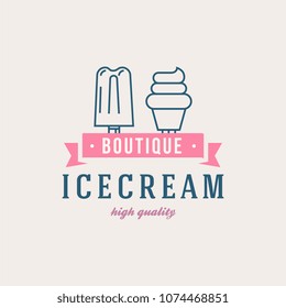 Ice cream shop label, logotype and design element. Vintage different ice cream element. 