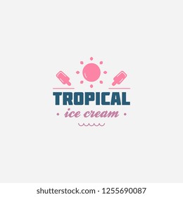 Ice cream shop label, logotype and design element. Vintage different ice cream element. Cold desserts and ice cream object. Vector element for design. Ice cream silhouette.