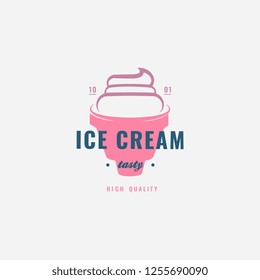Ice cream shop label, logotype and design element. Vintage different ice cream element. Cold desserts and ice cream object. Vector element for design. Ice cream silhouette.