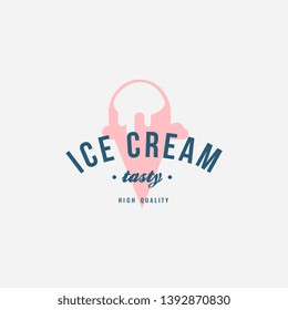 Ice cream shop label, logotype and design element. Vintage different ice cream element. Cold desserts and ice cream object. Vector element for design. Ice cream silhouette.