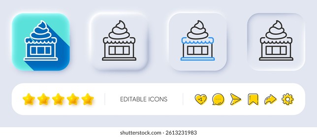 Ice cream shop line icon. Neumorphic, Flat shadow, 3d buttons. Vanilla sundae sign. Frozen summer dessert symbol. Line ice cream icon. Social media icons. Vector