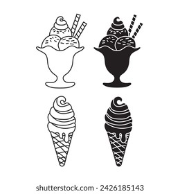 Ice cream shop logo badges and labels, gelateria signs. logotypes for cafeteria or bar.