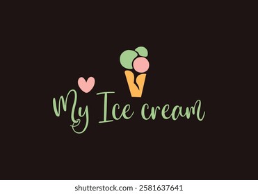 Ice cream shop logo cup with three colored scoops on brown - vector stylized illustration for signboard design, business cards, packaging, labels