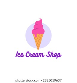 Ice cream shop logo. Melting gelato in waffle cone.