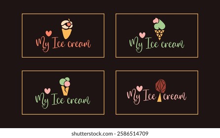 Ice Cream Shop Logo Set - Vector Stylized Illustration for Signboard, Business Cards, Packaging, Label Design