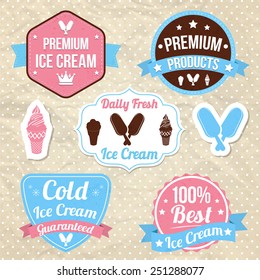 Ice Cream Shop Logo, Sweet Chocolate Label. Premium Ice Cream Logo. Classic Retro Cold Ice Cream Logo. Vector Elements