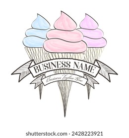 Ice Cream Shop Logo in Watercolor Style