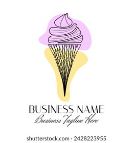 Ice Cream Shop Modern Pink and Yellow Logo