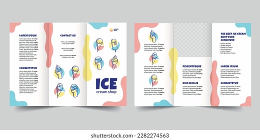 Ice Cream Shop Parlour trifold brochure template. A clean, modern, and high-quality design tri fold brochure vector design. Editable and customize template brochure