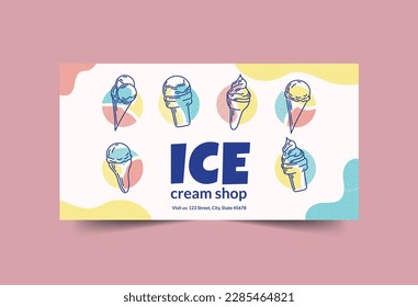 Ice Cream Shop Social Media Banner template. Marketing Materials | Post, Cover | Instant Download, Editable Design