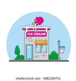 Ice cream shop. Urban Flat Portrait Design. Vector Abstract Architecture Illustration.