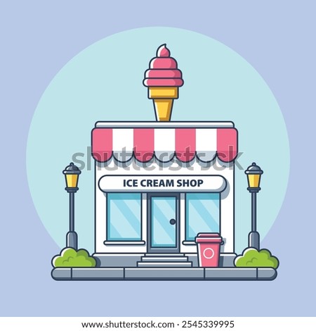 Ice Cream Shop Vector Icon Illustration. Building And Landmark Icon Concept White Isolated. Flat Cartoon Style