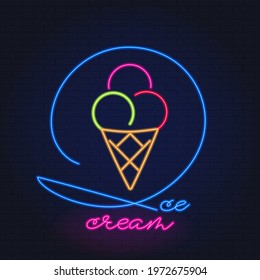 Ice cream shop. Vector illustration in neon style. For banners, advertisements and other summer projects.