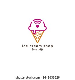 Ice Cream Shop with Wifi logo vector icon ilustration