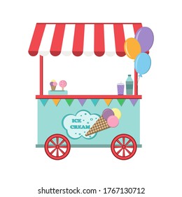 ice cream shop without a seller, color vector illustration in flat style, design, decoration, banner