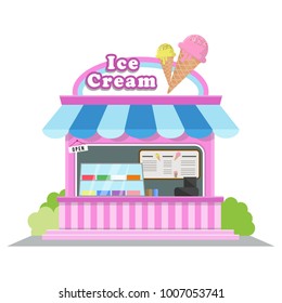 Ice cream shop.Shop icon in flat style. Vector illustration 