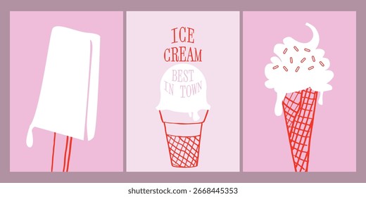 Conjunto de concepto de escaparate de helado. Colección de Plantilla de diseño retro en colores azules para cafetería y restaurante. Paquete italiano de desodorante de postre frío.