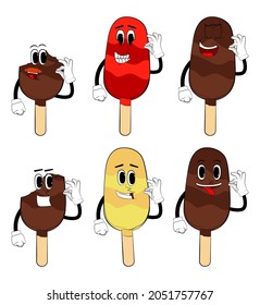 Ice Cream showing ok sign. Summer refreshment, sweet food as a cartoon character with face.