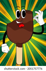 Ice Cream showing ok sign. Summer refreshment, sweet food as a cartoon character with face.