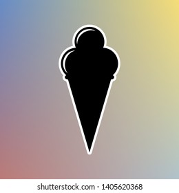 Ice Cream sign. Black icon in white shell at pastel color background. Illustration.