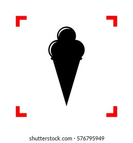 Ice Cream sign. Black icon in focus corners on white background. Isolated.