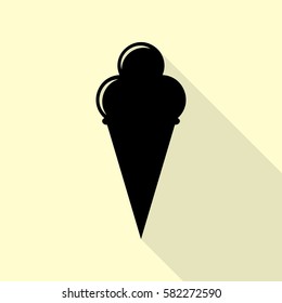 Ice Cream sign. Black icon with flat style shadow path on cream background.