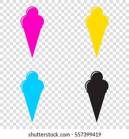 Ice Cream sign. CMYK icons on transparent background. Cyan, magenta, yellow, key, black.