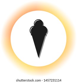 Ice Cream sign. Dark icon with shadow on the glowing circle button. Illustration.