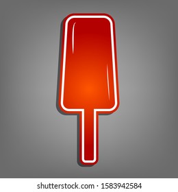 Ice Cream sign. Flat red icon with linear white icon with gray shadow at grayish background. Illustration.