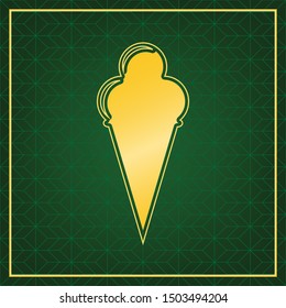 Ice Cream sign. Golden icon with gold contour at dark green gridded  background. Illustration.