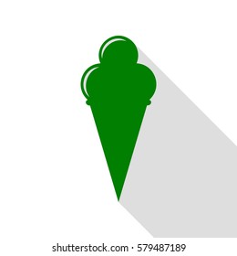 Ice Cream sign. Green icon with flat style shadow path.
