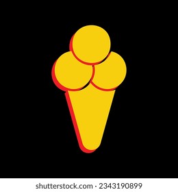 Ice cream sign illustration. 3D Extruded Yellow Icon with Red Sides a Black background. Illustration.