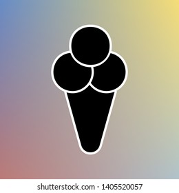 Ice cream sign illustration. Black icon in white shell at pastel color background. Illustration.
