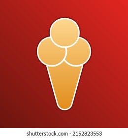 Ice cream sign illustration. Golden gradient Icon with contours on redish Background. Illustration.