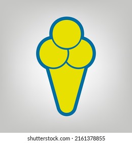 Ice cream sign illustration. Icon in colors of Ukraine flag (yellow, blue) at gray Background. Illustration.