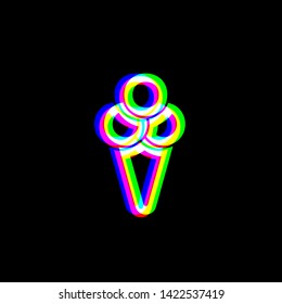 Ice cream sign illustration. Red, green and blue unfocused contour icon at black background. Illustration.