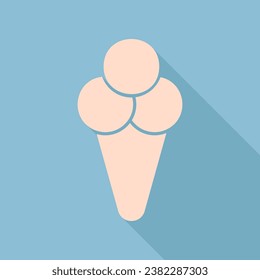 Ice cream sign illustration. Unbleached silk Icon with very long shadow at dark sky blue background. Illustration.