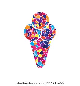 Ice cream sign illustration. Vector. Stained glass icon on white background. Colorful polygons. Isolated.