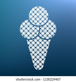 Ice cream sign illustration. Vector. White textured icon at lapis lazuli gradient background.