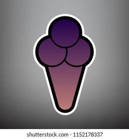 Ice cream sign illustration. Vector. Violet gradient icon with black and white linear edges at gray background.