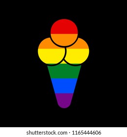 Ice cream sign illustration. Vector. Icon with colors of LGBT flag at black background.