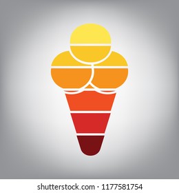 Ice cream sign illustration. Vector. Horizontally sliced icon with colors from sunny gradient in gray background.