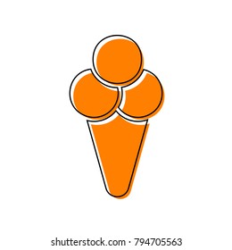 Ice cream sign illustration. Vector. Black line icon with shifted flat orange filled icon on white background. Isolated.