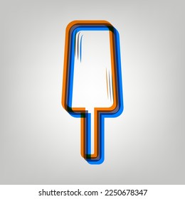 Ice Cream sign. Stroked Icon in orange, azure and old lavender Colors at gray Background. Illustration.