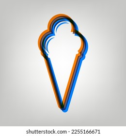Ice Cream sign. Stroked Icon in orange, azure and old lavender Colors at gray Background. Illustration.