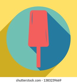 Ice Cream sign. Sunset orange icon with llapis lazuli shadow inside medium aquamarine circle with different goldenrod shadow at royal yellow background.