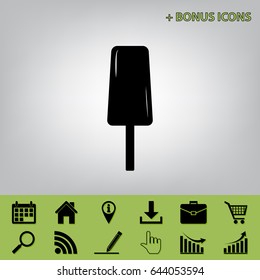 Ice Cream sign. Vector. Black icon at gray background with bonus icons 