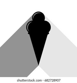 Ice Cream sign. Vector. Black icon with two flat gray shadows on white background.