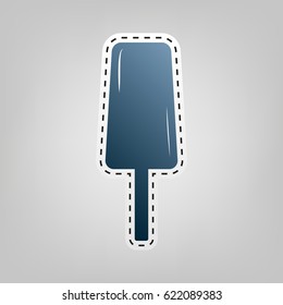Ice Cream sign. Vector. Blue icon with outline for cutting out at gray background.