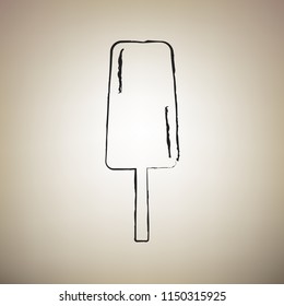Ice Cream sign. Vector. Brush drawed black icon at light brown background.